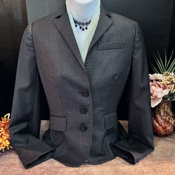 J.Crew Women's Super 120's Wool Tailored Gray Pinstripe Blazer / Suit Jacket~ 2P